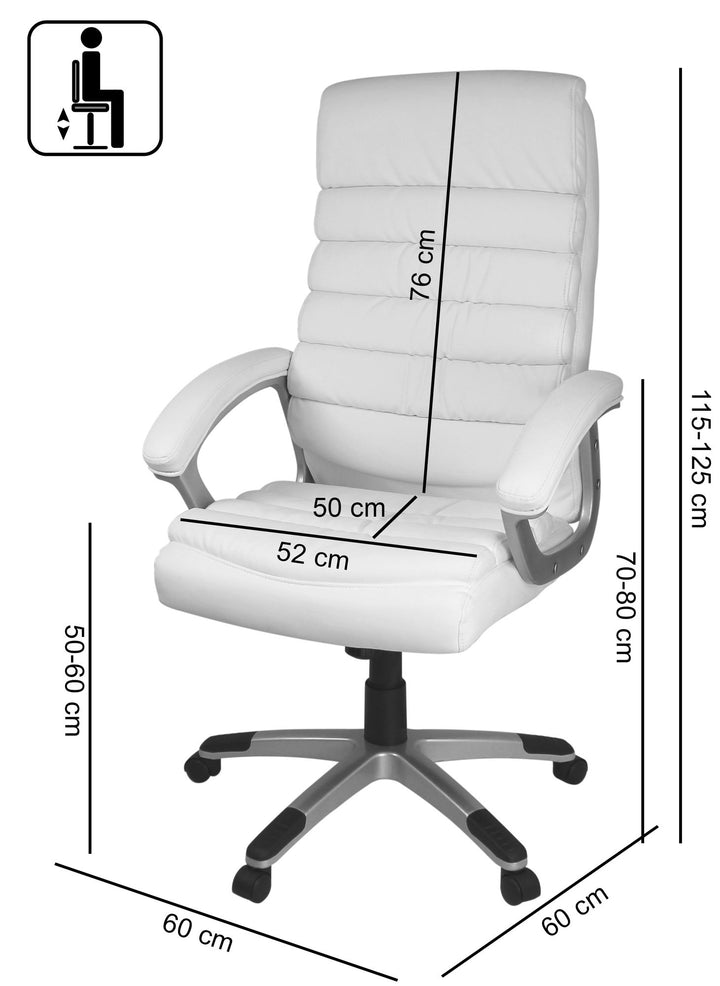 Schreibtischstuhl LIRI Kunstleder_ ergonomisch_ hohe Rückenlehne_ Wippmechanik_ bis 120 kg - KADIMA DESIGN_Farbe_ Weiß_ Größe_ 60x60x125 cm_