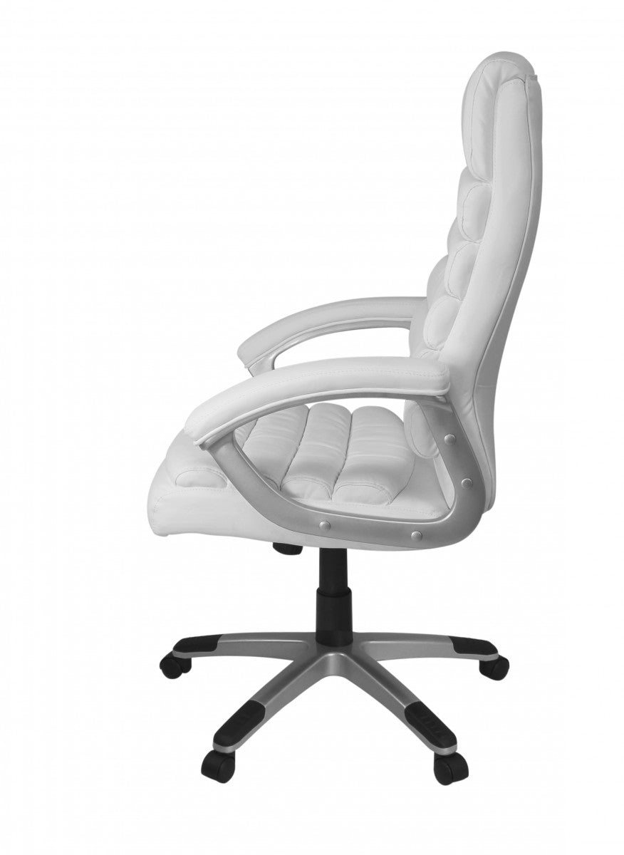 Schreibtischstuhl LIRI Kunstleder_ ergonomisch_ hohe Rückenlehne_ Wippmechanik_ bis 120 kg - KADIMA DESIGN_Farbe_ Weiß_ Größe_ 60x60x125 cm_