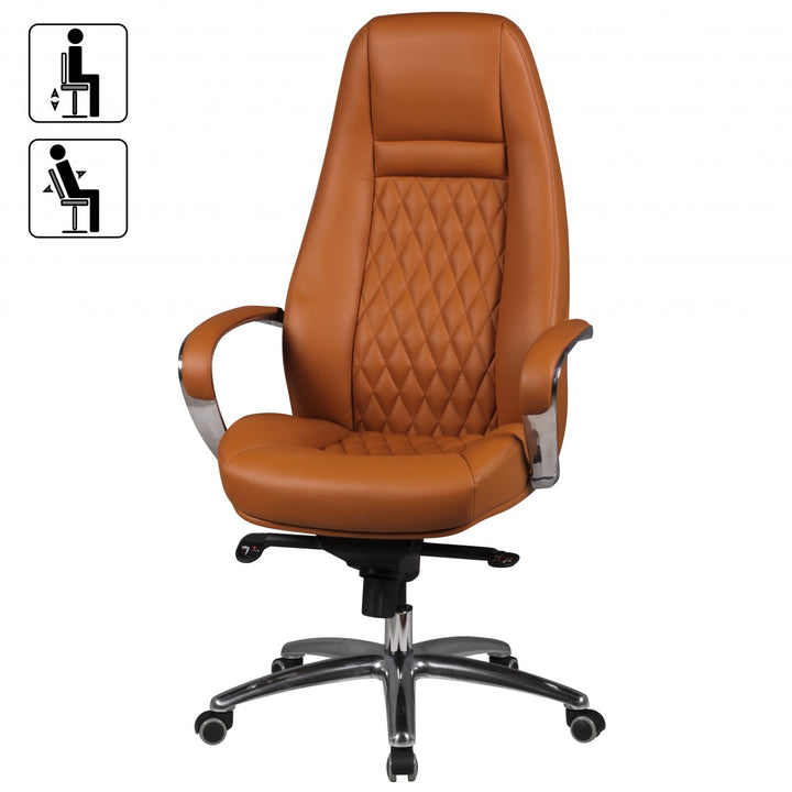 Chefsessel MADRID Echtleder_ ergonomisch_ Aluminium-Fußkreuz_ bis 120 kg_ 8 Stunden Sitzdauer - KADIMA DESIGN_Farbe_ Beige_ Größe_ 70x68x130 cm_