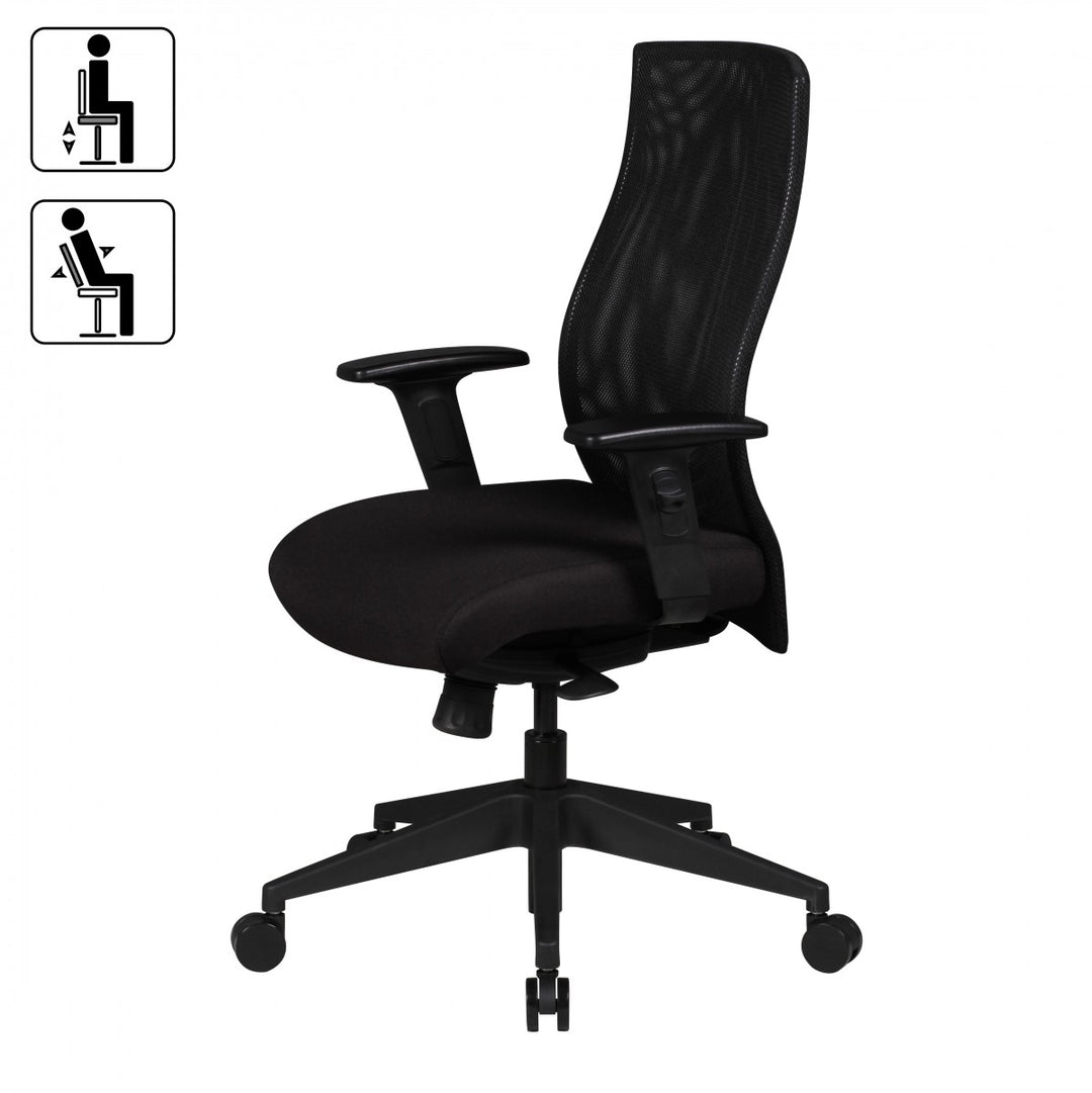 Bürostuhl Parma_ Netzrückenlehne_ 3-Punkt Synchronmechanik_ Nylon-Fußkreuz_ 120 kg Belastbarkeit_ Teppichbodenrollen - KADIMA DESIGN_Größe_ 65x65x113 cm_