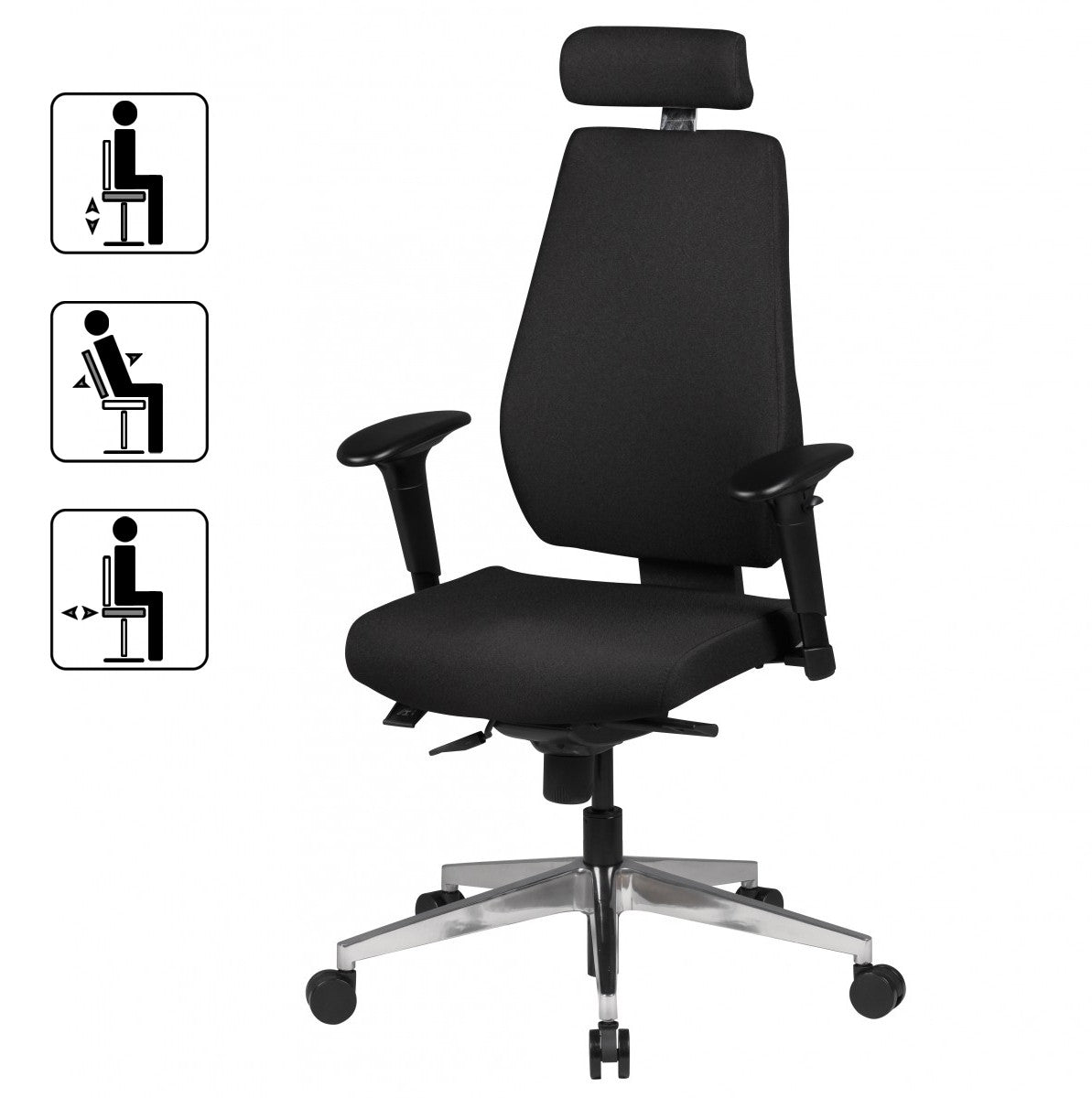 Luxus-Bürostuhl "Komfort Plus"_ Ergonomische Rückenlehne_ verstellbare Sitz-/Rückenneigung_ Kopfstütze_ strapazierfähiger Stoff_ Aluminium-Fußkreuz - KADIMA DESIGN_Größe_ 70x60x141 cm_