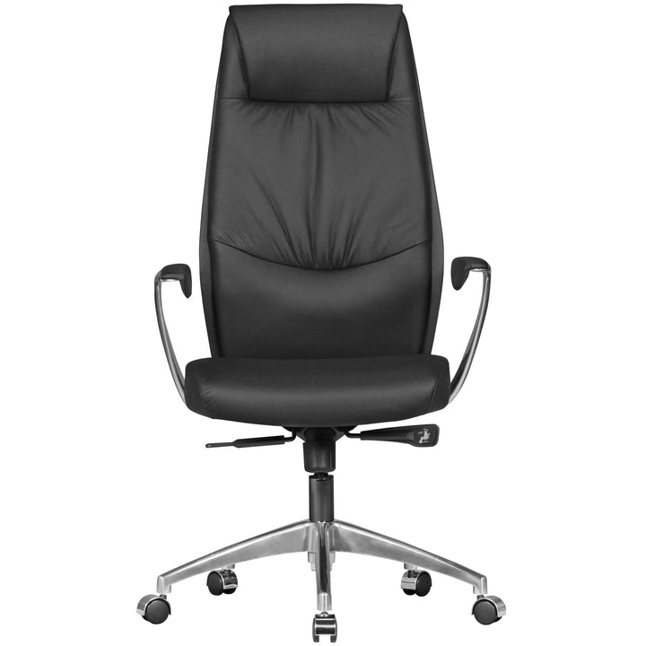 Chefsessel TEMZA Echtleder_ Aluminium_ 3-Stufen Synchronmechanik_ bis 120 kg_ 8 Stunden - KADIMA DESIGN_Farbe_ Schwarz_ Größe_ 67x58x125 cm_