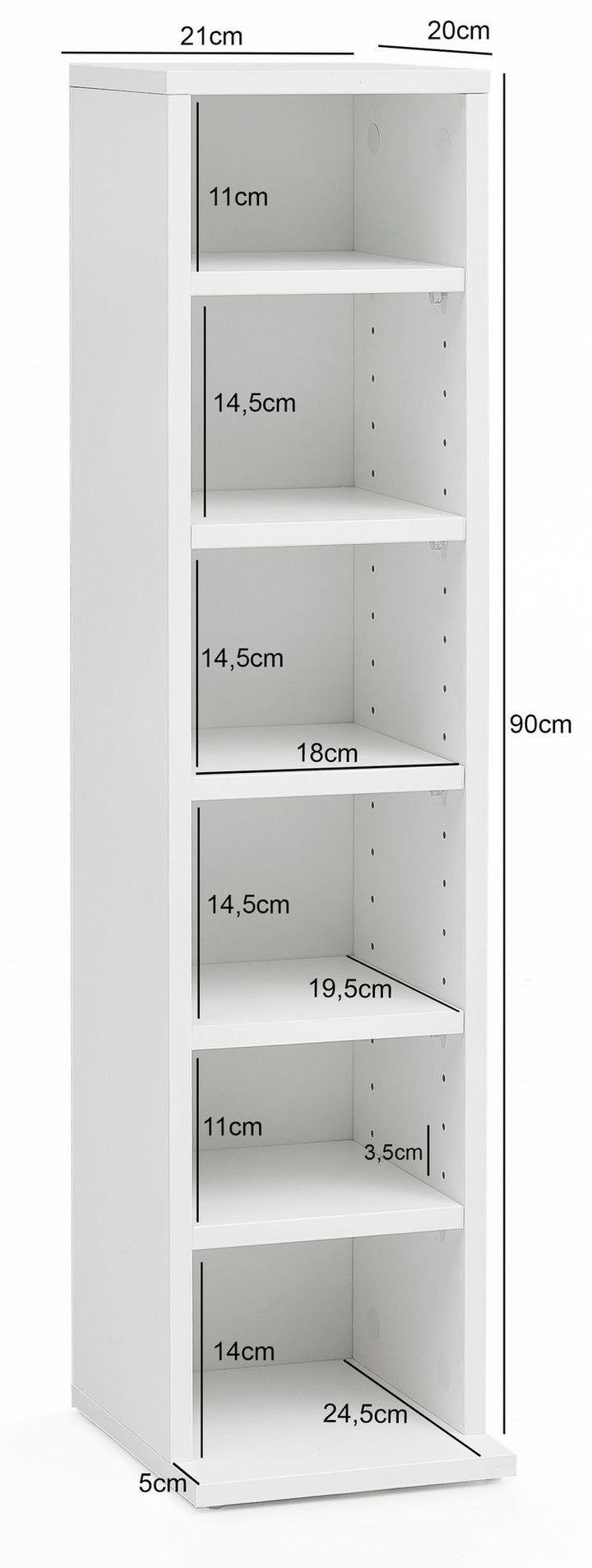 CD-Regal Holz_ Modernes Standregal mit 6 Fächern für CDs und DVDs - KADIMA DESIGN_Größe_ 21x20x90 cm_