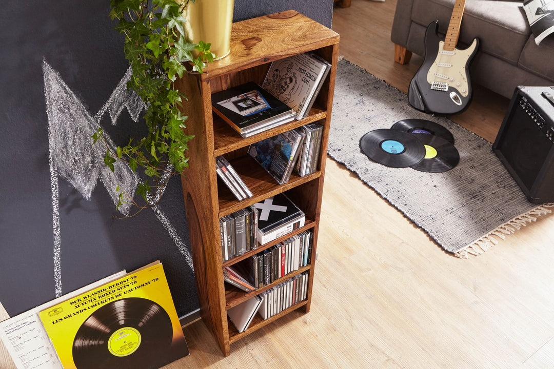 CD-Regal NAKO_ Massivholz_ 90 cm Höhe_ für 100 CDs_ Sheesham/Akazie_ pflegeleicht - KADIMA DESIGN_Farbe_ Braun_ Größe_ 30x17x90 cm_