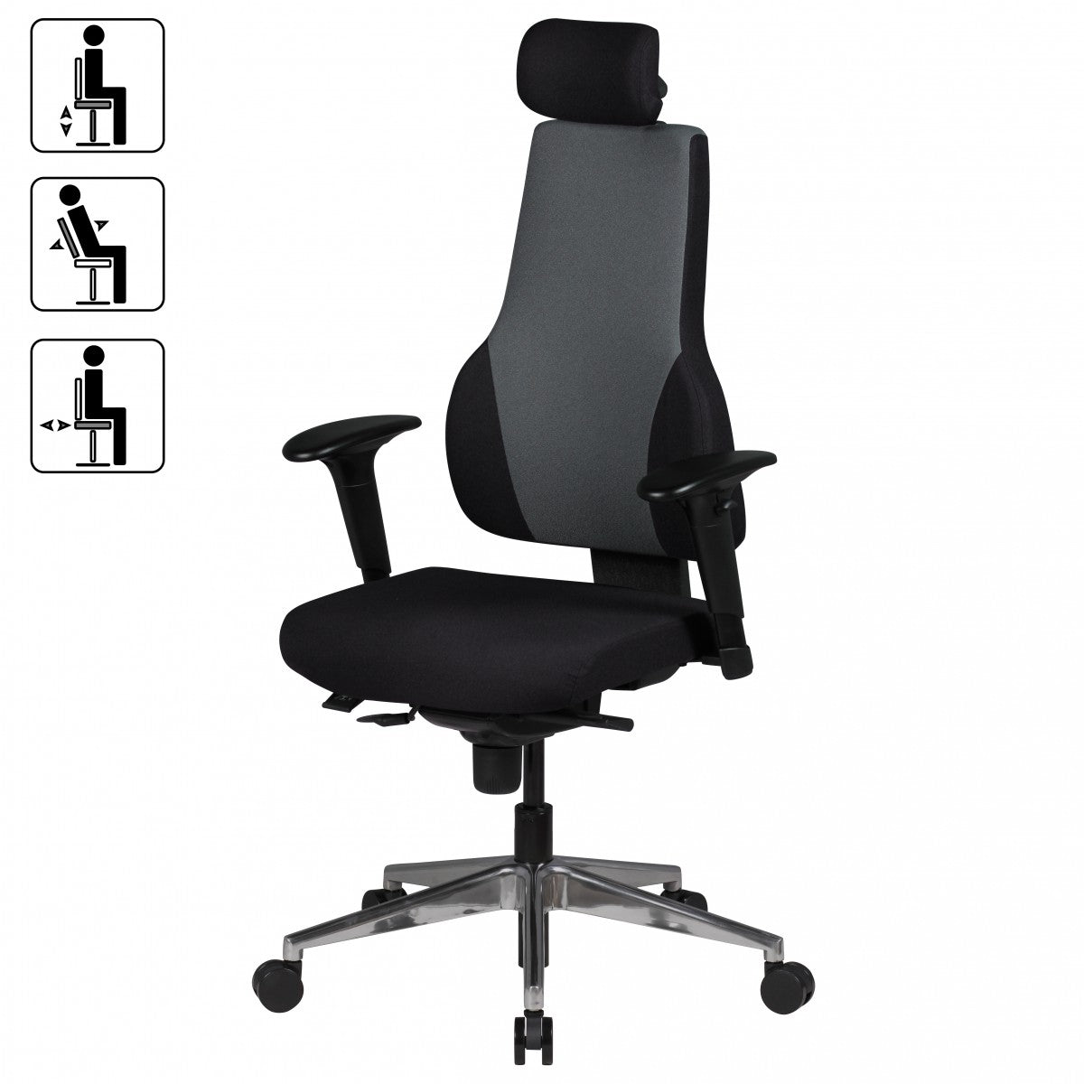 Chefsessel "Fabio"_ 3-Punkt-Synchronmechanik_ ergonomische Rückenlehne_ höhenverstellbare Kopfstütze_ Aluminium-Fußkreuz_ 120 kg Belastbarkeit - KADIMA DESIGN_Größe_ 63x63x149 cm_