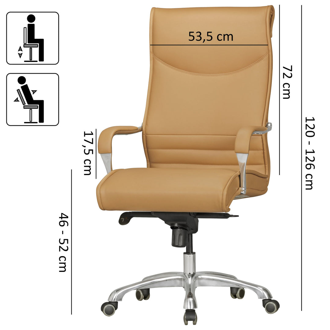 Chefsessel VENGA_ XXL_ ergonomisch_ Kunstleder_ höhenverstellbar_ 150 kg Belastbarkeit_ Schwarz/Caramel - KADIMA DESIGN_Farbe_ Braun_ Größe_ 61x60x126 cm_