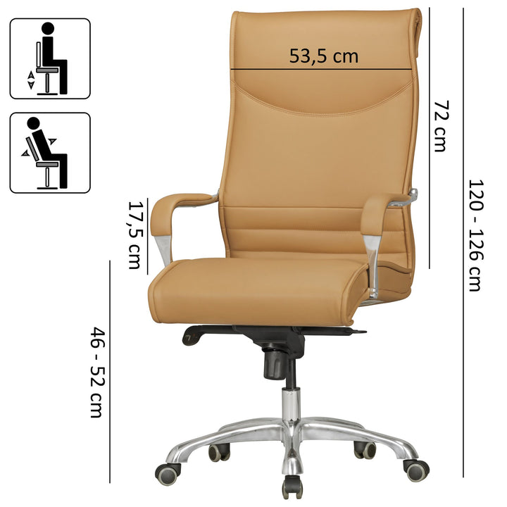 Chefsessel VENGA_ XXL_ ergonomisch_ Kunstleder_ höhenverstellbar_ 150 kg Belastbarkeit_ Schwarz/Caramel - KADIMA DESIGN_Farbe_ Braun_ Größe_ 61x60x126 cm_