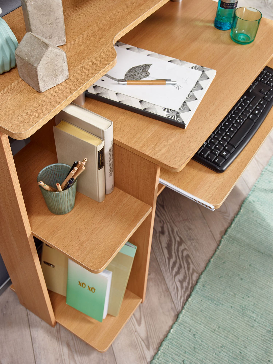 Computertisch ELBTRAUM_ Intelligenter Tastaturauszug_ Großzügige Arbeitsfläche_ Sonoma-Farbe_ Langlebig und Pflegeleicht - KADIMA DESIGN_Farbe_ Braun_ Größe_ 94x48x90 cm_