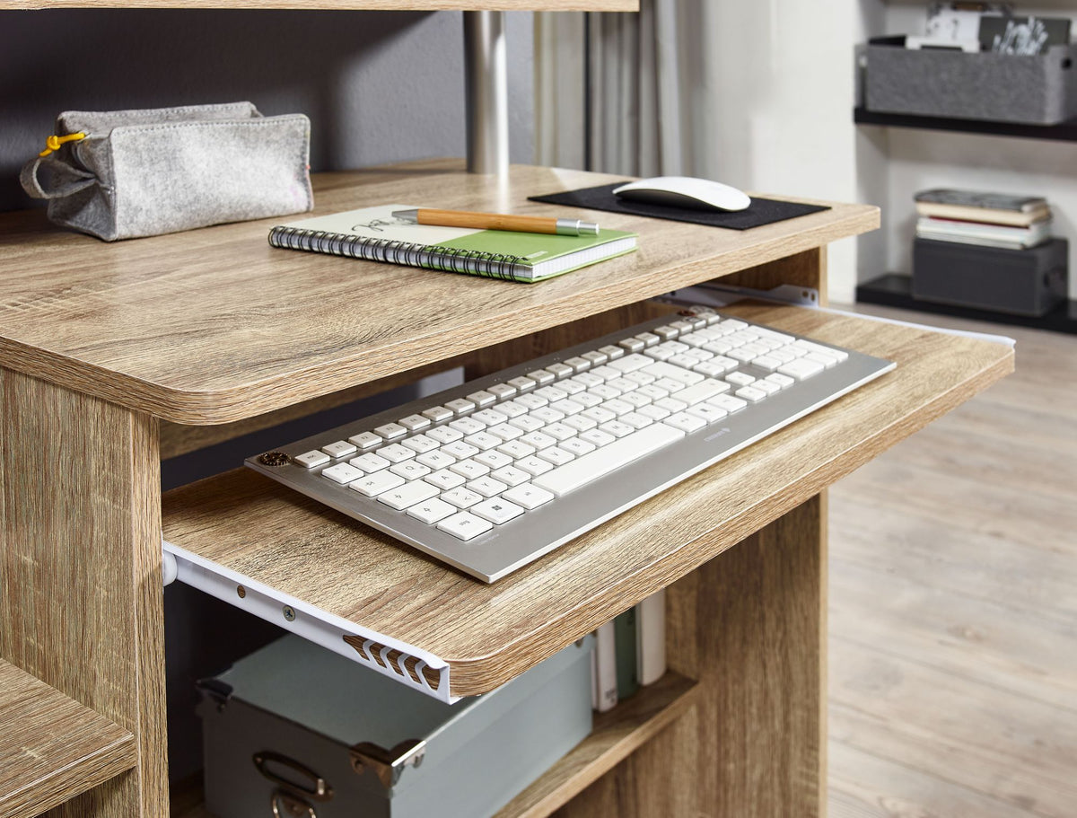 Computertisch ELBTRAUM_ Intelligenter Tastaturauszug_ Großzügige Arbeitsfläche_ Sonoma-Farbe_ Langlebig und Pflegeleicht - KADIMA DESIGN_Farbe_ Beige_ Größe_ 94x48x90 cm_