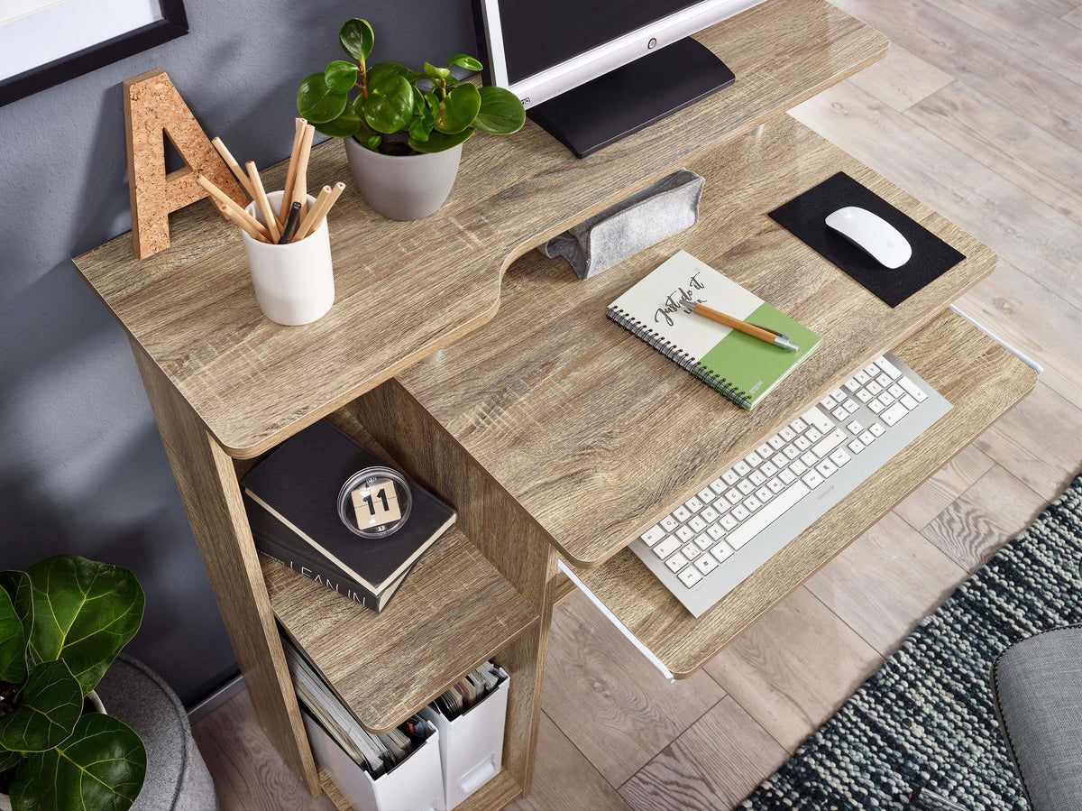 Computertisch ELBTRAUM_ Intelligenter Tastaturauszug_ Großzügige Arbeitsfläche_ Sonoma-Farbe_ Langlebig und Pflegeleicht - KADIMA DESIGN_Farbe_ Beige_ Größe_ 94x48x90 cm_