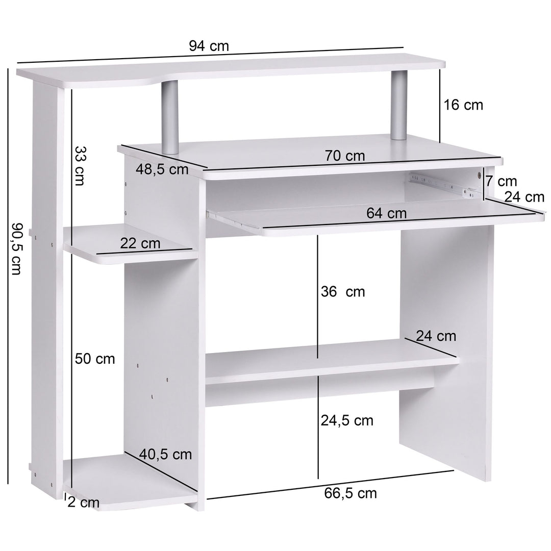 Computertisch_ Zeitloses Design_ Stauraum_ Tastaturauszug_ Spanplatte_ Weiß - KADIMA DESIGN_Größe_ 94x48x90 cm_