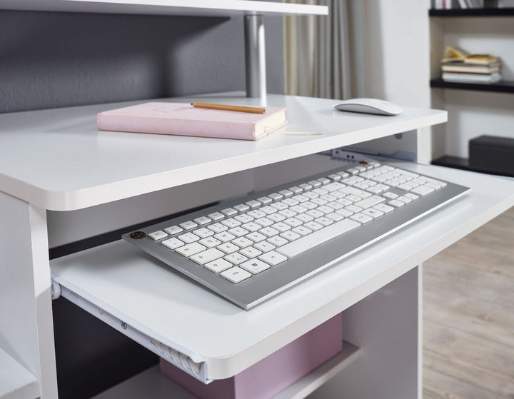 KADIMA DESIGN Computertisch - Zeitloses Design_ viel Stauraum_ praktischer Tastaturauszug und robuste Konstruktion_Weiß_#sku_BARWL1.153#