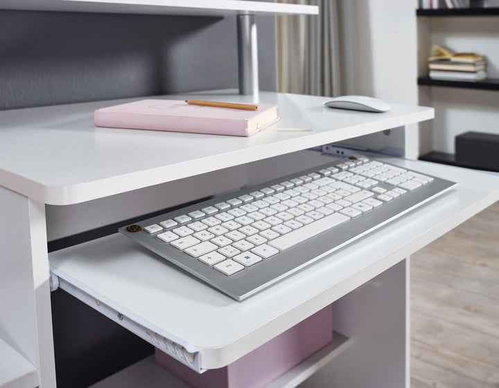 Computertisch_ Zeitloses Design_ Stauraum_ Tastaturauszug_ Spanplatte_ Weiß - KADIMA DESIGN_Größe_ 94x48x90 cm_