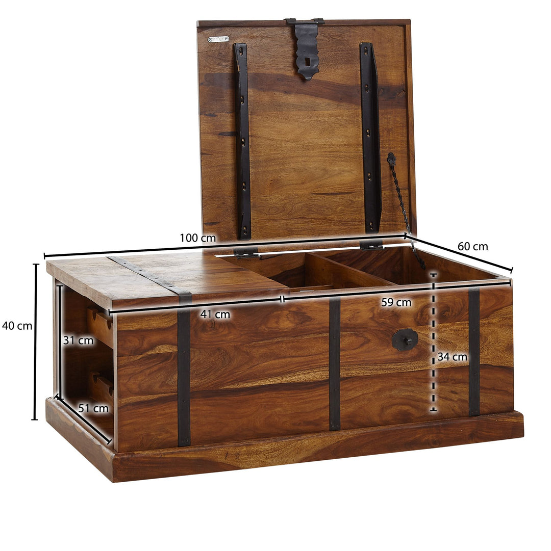 Handgefertigter Sheesham Massivholz Couchtisch mit Weinregal_ 100x60x40 cm - KADIMA DESIGN_Größe_ 100x60x40 cm_