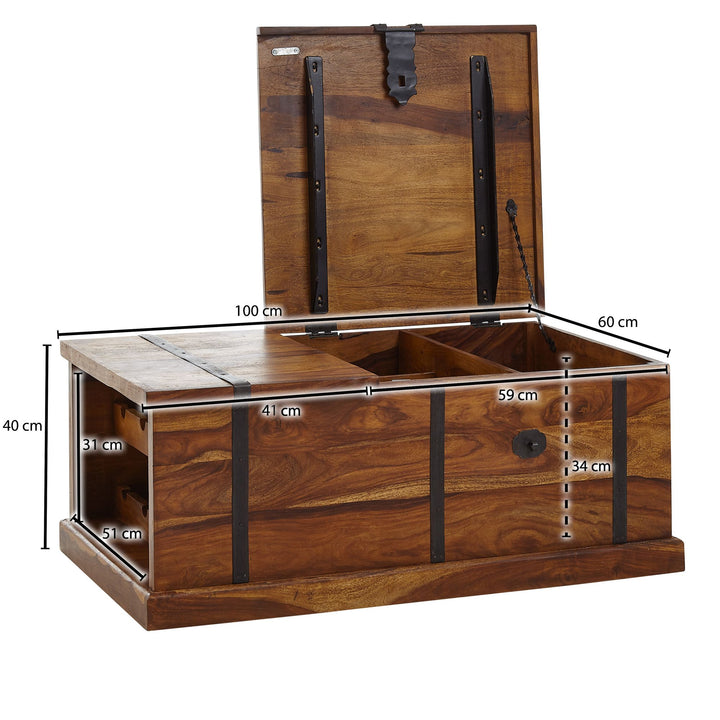 Handgefertigter Sheesham Massivholz Couchtisch mit Weinregal_ 100x60x40 cm - KADIMA DESIGN_Größe_ 100x60x40 cm_