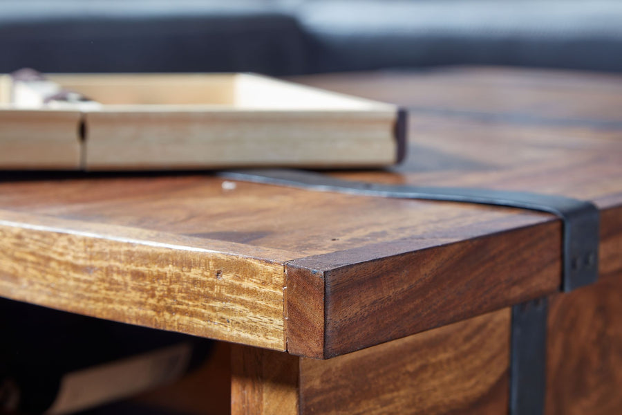 Handgefertigter Sheesham Massivholz Couchtisch mit Weinregal_ 100x60x40 cm - KADIMA DESIGN_Größe_ 100x60x40 cm_