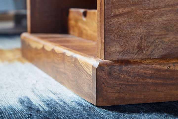 Handgefertigter Sheesham Massivholz Couchtisch mit Weinregal_ 100x60x40 cm - KADIMA DESIGN_Größe_ 100x60x40 cm_