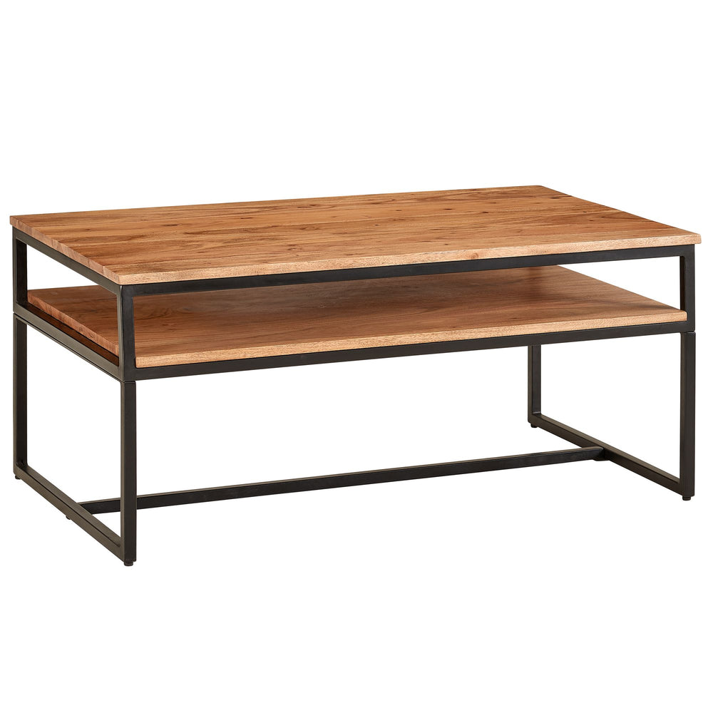 Vintage Industrial Couchtisch aus Akazieholz und Eisen_ 2 Ablagen_ 15 kg Belastbarkeit - KADIMA DESIGN_Größe_ 100x60x45 cm_