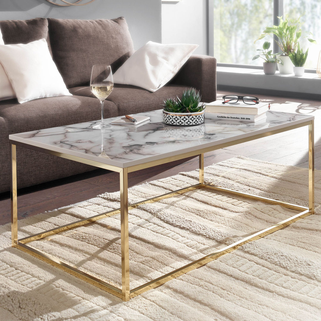 Couchtisch MARBRIX_ Marmor-Optik_ goldene Belegschaft_ 100x60 cm_ robust_ pflegeleicht - KADIMA DESIGN_Farbe_ Weiß_ Größe_ 100x60x40 cm_
