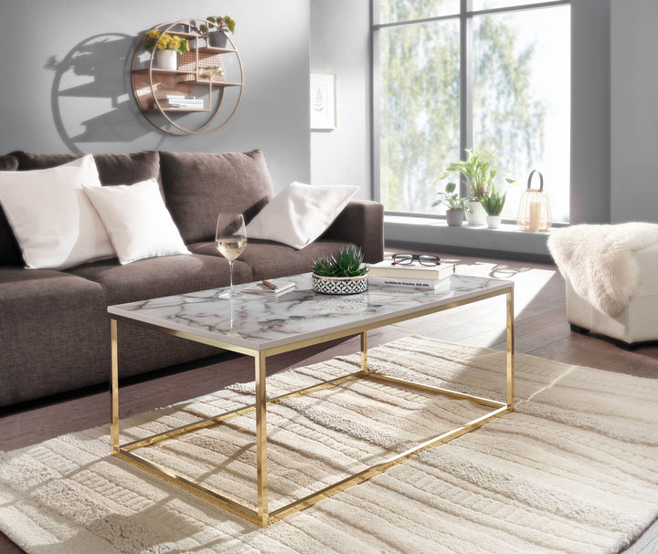 Couchtisch MARBRIX_ Marmor-Optik_ goldene Belegschaft_ 100x60 cm_ robust_ pflegeleicht - KADIMA DESIGN_Farbe_ Weiß_ Größe_ 100x60x40 cm_