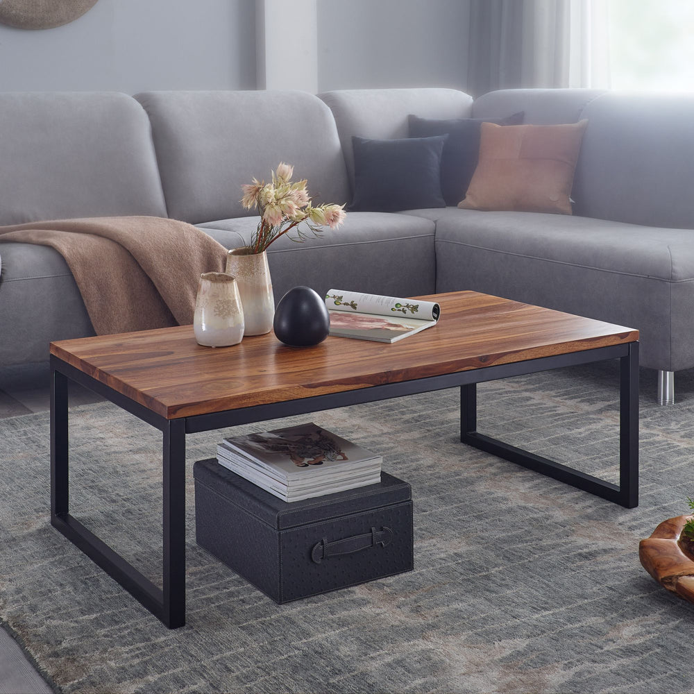 Industrie-Stil Couchtisch aus massivem Sheesham-Holz_ Unikat mit stilvoller Maserung - KADIMA DESIGN_Größe_ 110x60x40 cm_