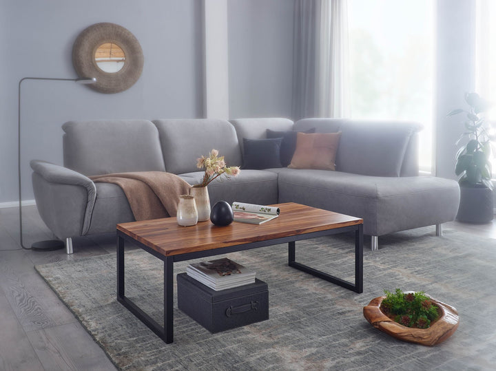 Industrie-Stil Couchtisch aus massivem Sheesham-Holz_ Unikat mit stilvoller Maserung - KADIMA DESIGN_Größe_ 110x60x40 cm_