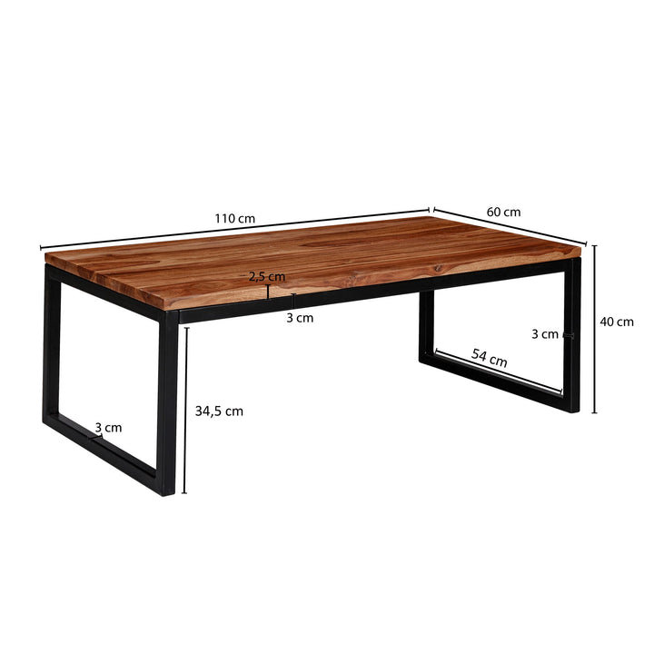 Industrie-Stil Couchtisch aus massivem Sheesham-Holz_ Unikat mit stilvoller Maserung - KADIMA DESIGN_Größe_ 110x60x40 cm_