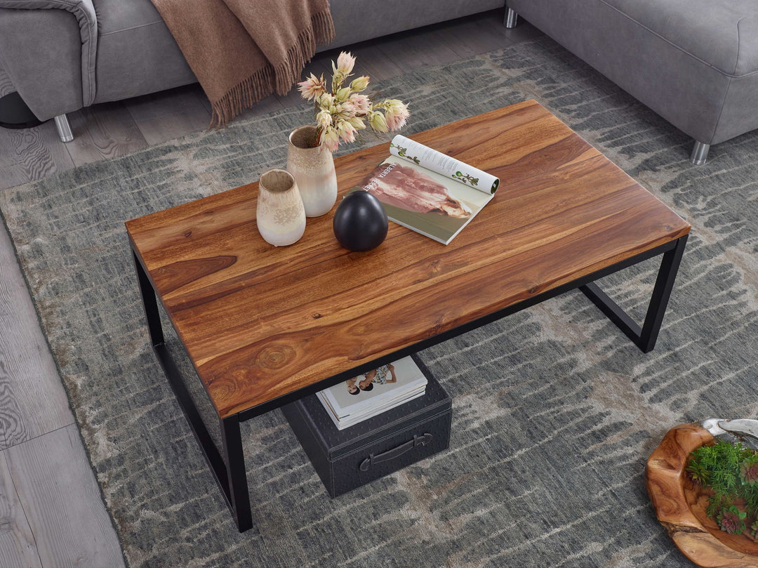 Industrie-Stil Couchtisch aus massivem Sheesham-Holz_ Unikat mit stilvoller Maserung - KADIMA DESIGN_Größe_ 110x60x40 cm_
