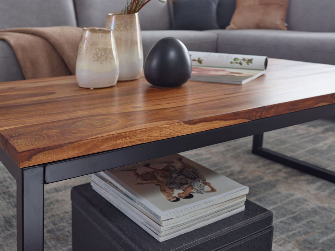 Industrie-Stil Couchtisch aus massivem Sheesham-Holz_ Unikat mit stilvoller Maserung - KADIMA DESIGN_Größe_ 110x60x40 cm_
