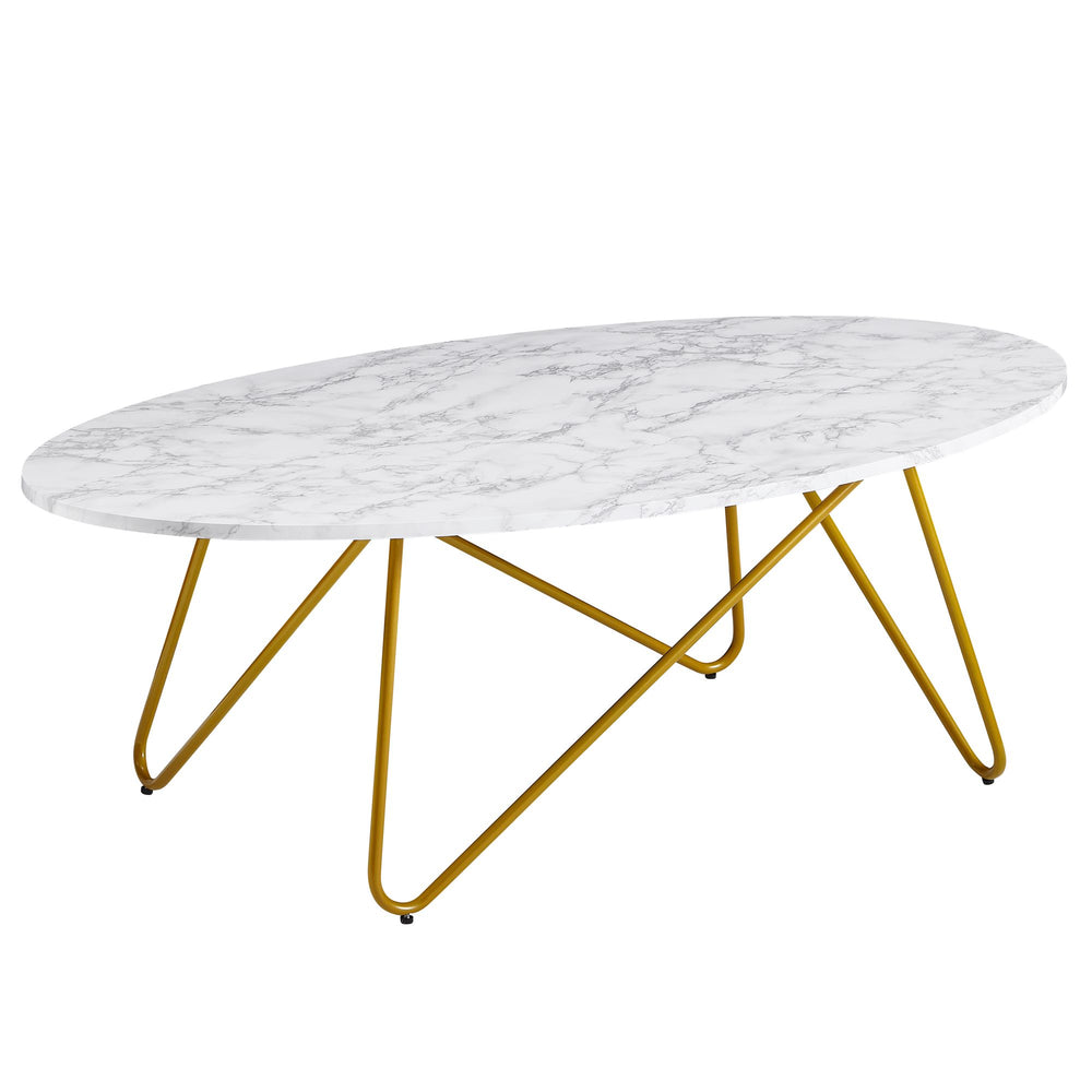 Marmor-Optik Couchtisch_ Goldfarbenes Gestell_ Oval_ 120x40x60 cm - KADIMA DESIGN_Größe_ 120x60x40 cm_