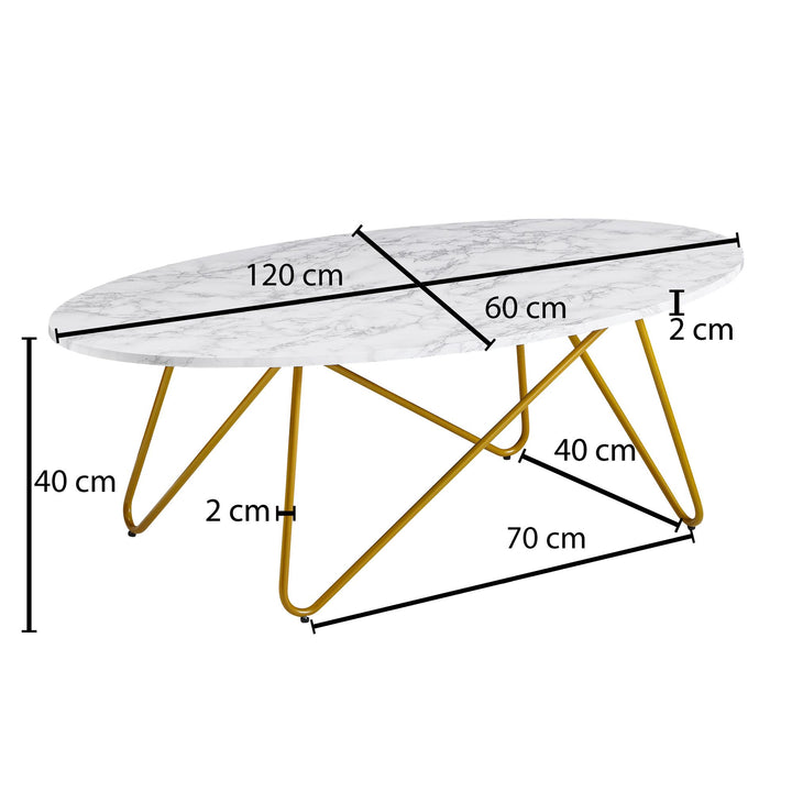 Marmor-Optik Couchtisch_ Goldfarbenes Gestell_ Oval_ 120x40x60 cm - KADIMA DESIGN_Größe_ 120x60x40 cm_