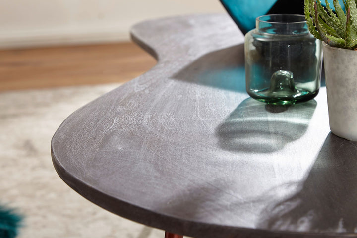 Retro-Couchtisch CALABRIA_ Massivholz_ Metallbeine_ Pflegeleichte Tischplatte_ Nierenform - KADIMA DESIGN_Farbe_ Beige_ Größe_ 122x63x36 cm_