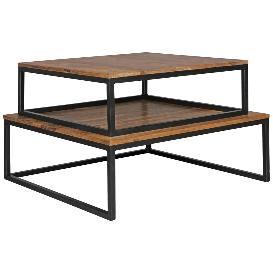 Couchtisch Set Industrial-Stil - Holzplatte_ Metallgestell_ 2 Größen_ Sheeshamfarben_ KADIMA DESIGN_Größe_ 75x75x27 cm_