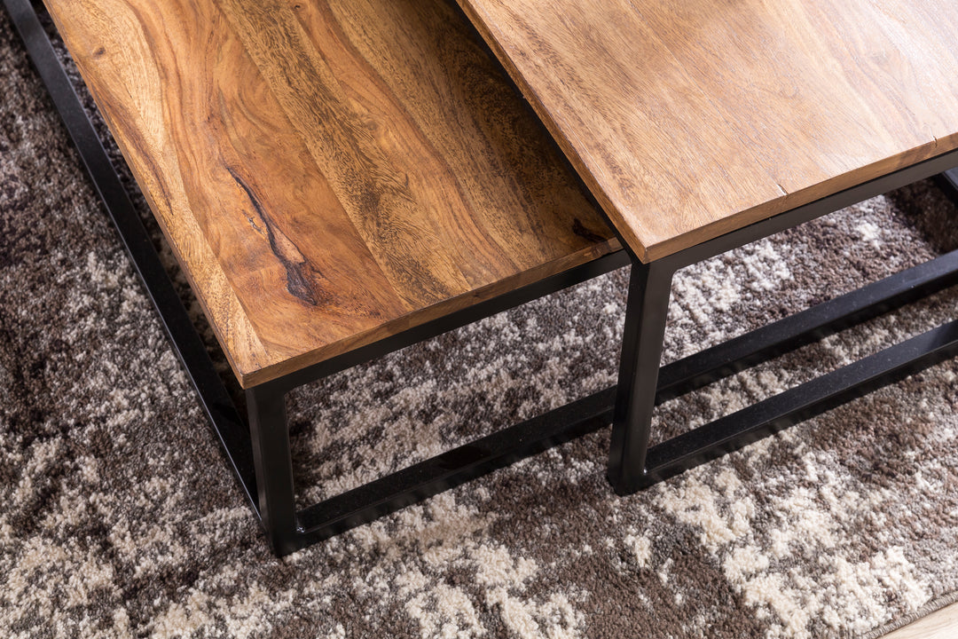 Couchtisch Set Industrial-Stil - Holzplatte_ Metallgestell_ 2 Größen_ Sheeshamfarben_ KADIMA DESIGN_Größe_ 75x75x27 cm_