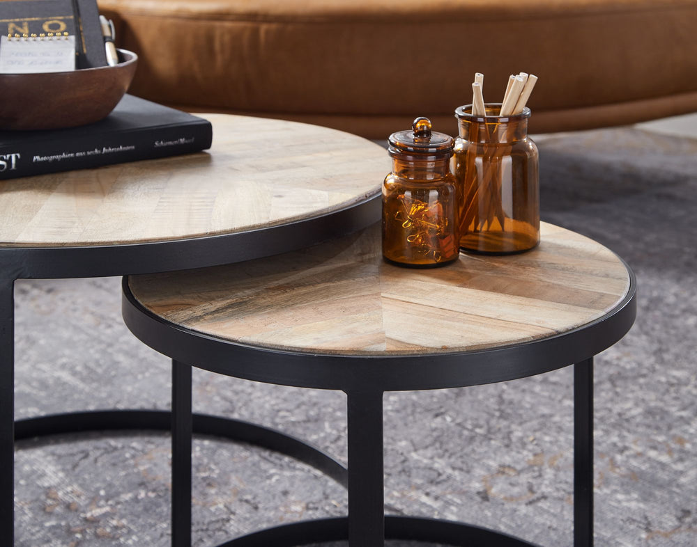 Couchtisch-Set ESINO_ Industrie-Stil_ 2 Größen_ massives Holz und Metall_ platzsparend_ handgefertigt - KADIMA DESIGN_Farbe_ Beige_ Größe_ 60x60x40 cm_