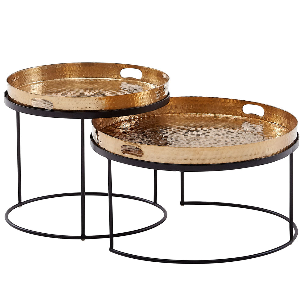 Modernes Hammerschlag-Couchtisch Set in Gold/Schwarz_ Stabile Aluminiumkonstruktion_ 2er Pack - KADIMA DESIGN_Farbe_ Gold_ Größe_ 56x56x33 cm_