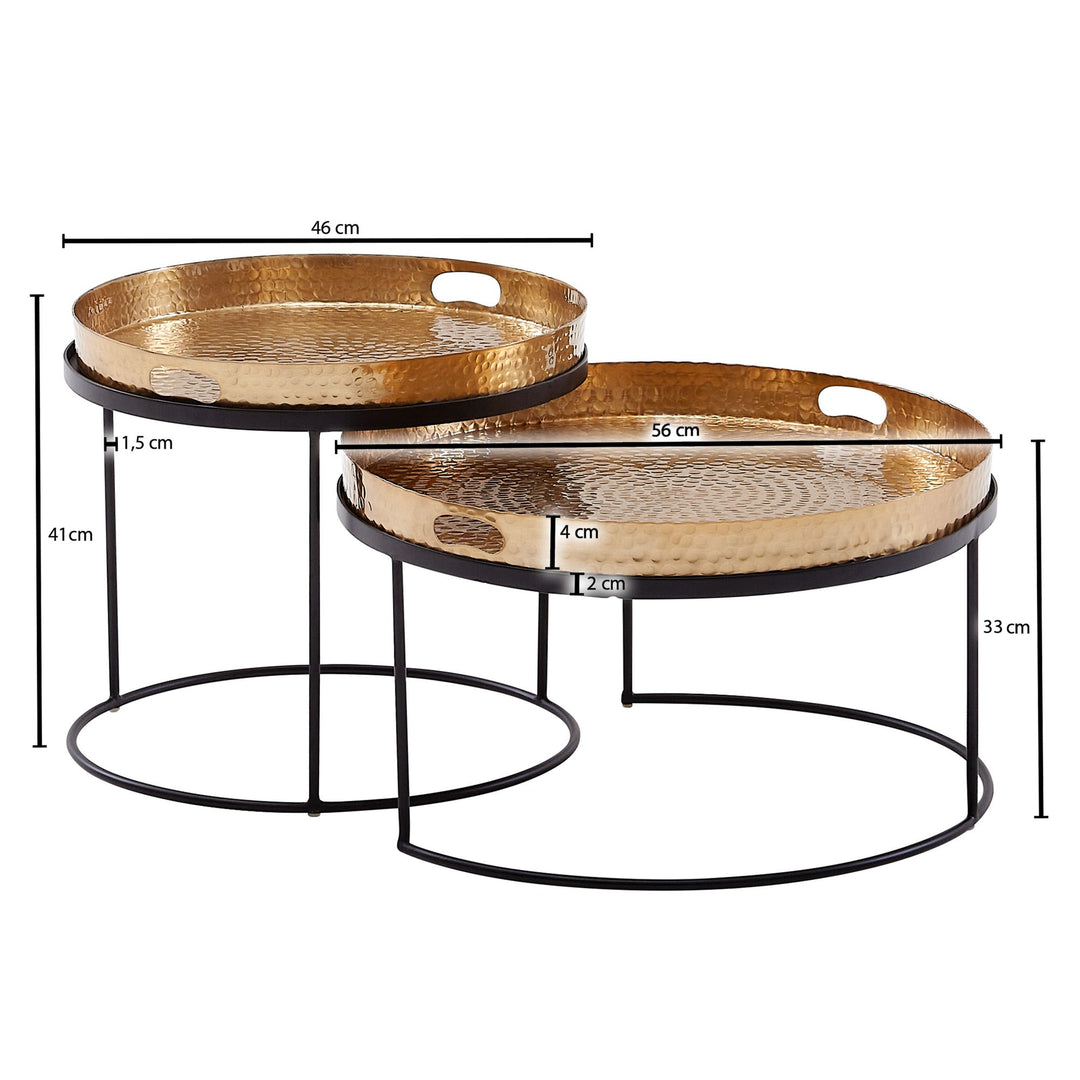 Modernes Hammerschlag-Couchtisch Set in Gold/Schwarz_ Stabile Aluminiumkonstruktion_ 2er Pack - KADIMA DESIGN_Farbe_ Gold_ Größe_ 56x56x33 cm_