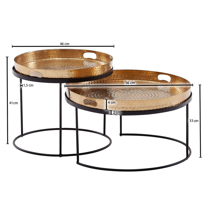 Modernes Hammerschlag-Couchtisch Set in Gold/Schwarz_ Stabile Aluminiumkonstruktion_ 2er Pack - KADIMA DESIGN_Farbe_ Gold_ Größe_ 56x56x33 cm_