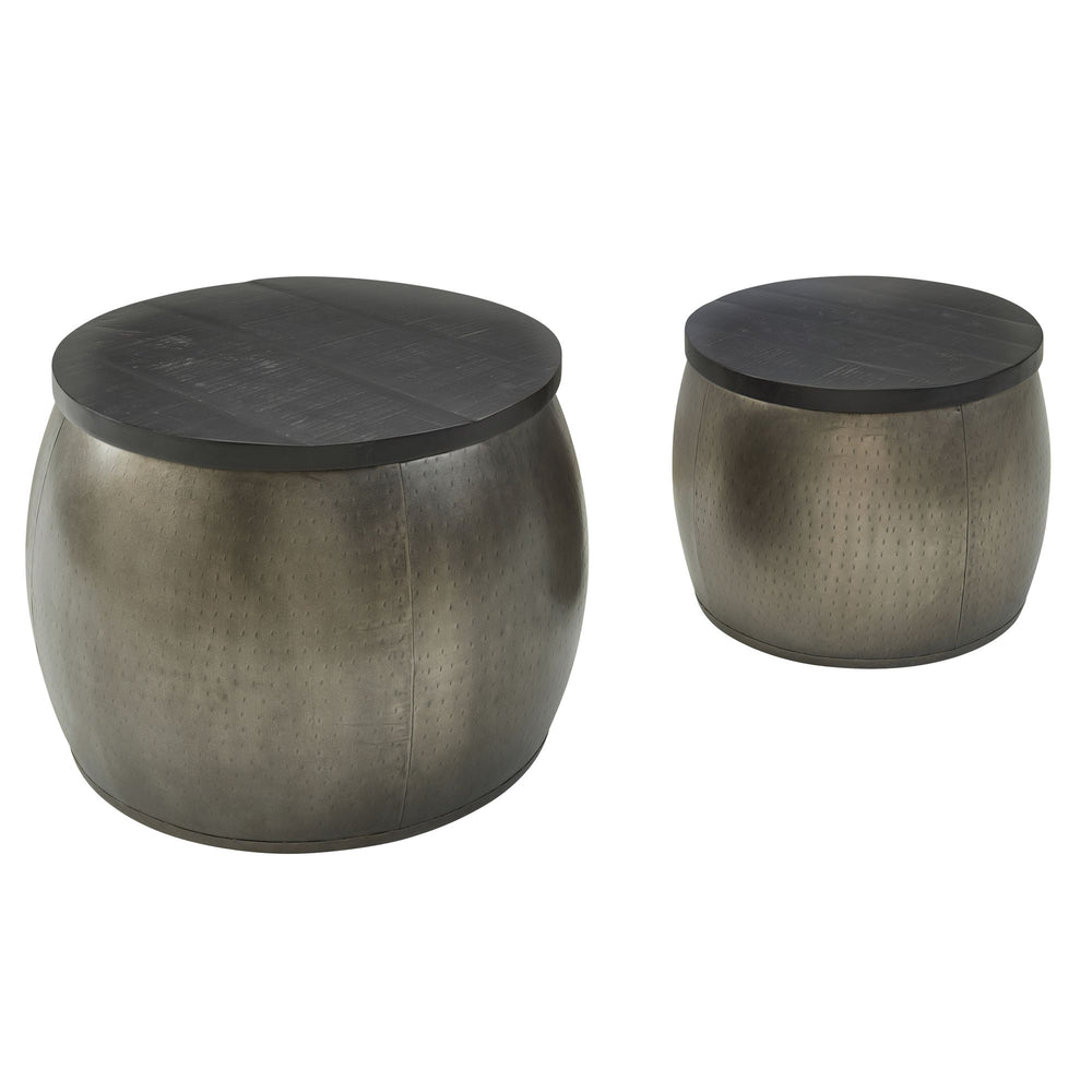 2er Set Couchtische CENO_ Metall Holz_ Industrial-Stil_ Satztisch - KADIMA DESIGN_Größe_ 55x55x45 cm_