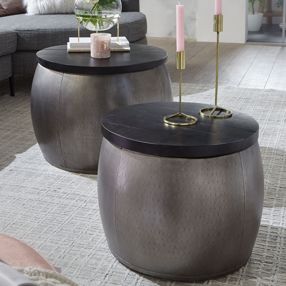 2er Set Couchtische CENO_ Metall Holz_ Industrial-Stil_ Satztisch - KADIMA DESIGN_Größe_ 55x55x45 cm_
