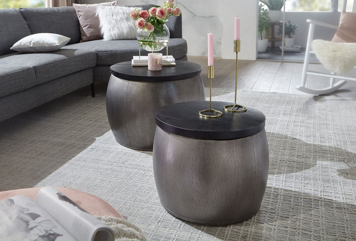 2er Set Couchtische CENO_ Metall Holz_ Industrial-Stil_ Satztisch - KADIMA DESIGN_Größe_ 55x55x45 cm_