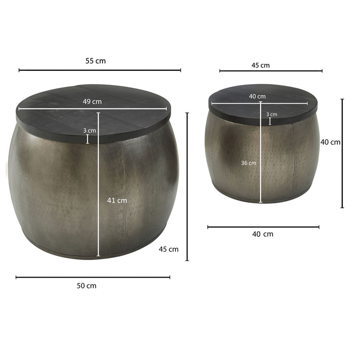 2er Set Couchtische CENO_ Metall Holz_ Industrial-Stil_ Satztisch - KADIMA DESIGN_Größe_ 55x55x45 cm_