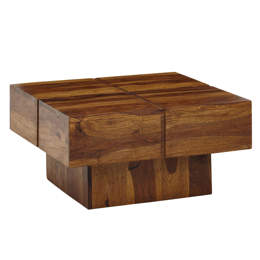 Couchtisch Sheesham Massivholz Quadrat_ Modernes Rillenmuster_ 57_5x57_5x30 cm - KADIMA DESIGN_Größe_ 58x58x30 cm_