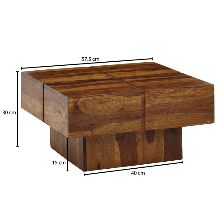 Couchtisch Sheesham Massivholz Quadrat_ Modernes Rillenmuster_ 57_5x57_5x30 cm - KADIMA DESIGN_Größe_ 58x58x30 cm_