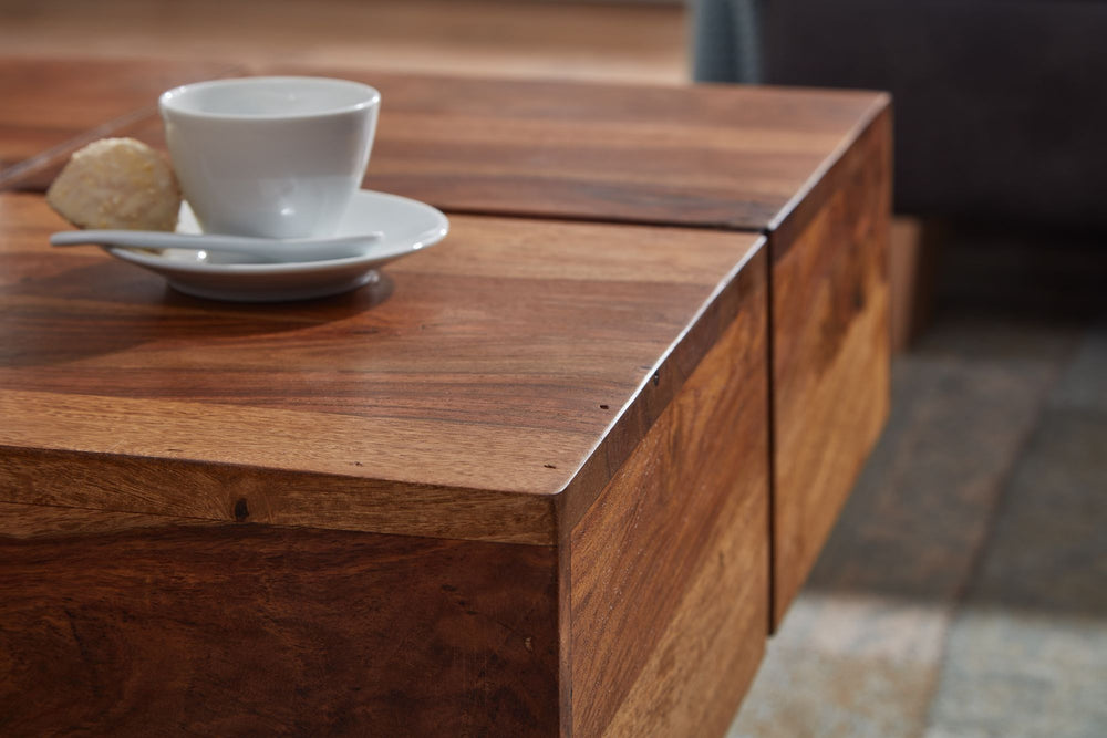 Couchtisch Sheesham Massivholz Quadrat_ Modernes Rillenmuster_ 57_5x57_5x30 cm - KADIMA DESIGN_Größe_ 58x58x30 cm_