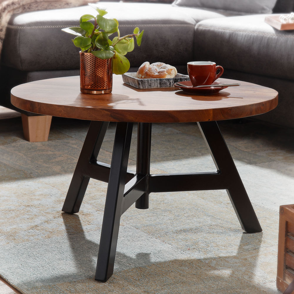 Massivholz Couchtisch_ Sheesham Holz_ Metallgestell_ 60x60x35 cm - KADIMA DESIGN_Größe_ 60x60x35 cm_