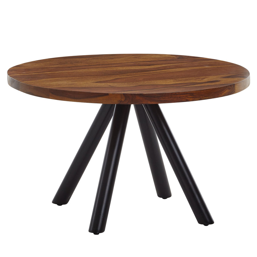 Moderner Couchtisch mit Sheesham Massivholz_ Metall-Materialmix_ Rund_ Handgefertigt - KADIMA DESIGN_Größe_ 60x60x35 cm_
