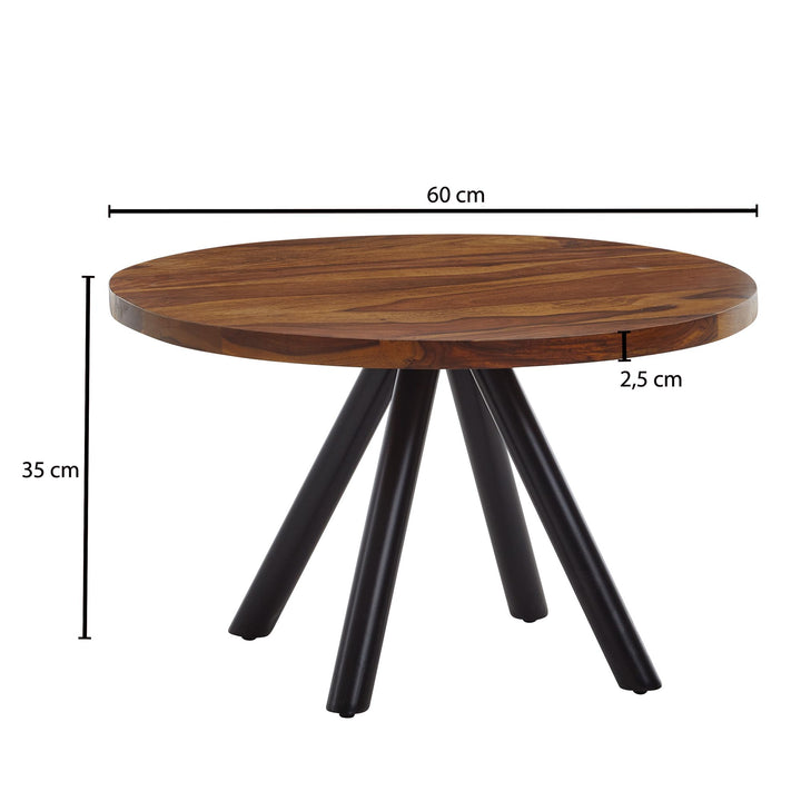 Moderner Couchtisch mit Sheesham Massivholz_ Metall-Materialmix_ Rund_ Handgefertigt - KADIMA DESIGN_Größe_ 60x60x35 cm_