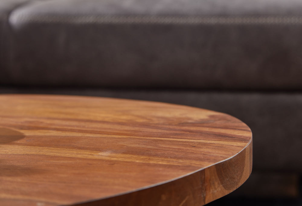 Moderner Couchtisch mit Sheesham Massivholz_ Metall-Materialmix_ Rund_ Handgefertigt - KADIMA DESIGN_Größe_ 60x60x35 cm_