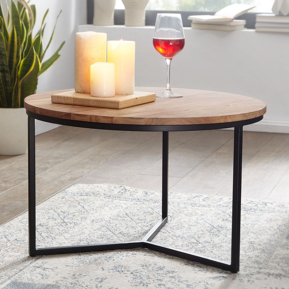 Akazienholz Couchtisch_ Elegantes Design_ Stauraum_ Robustes Eisengestell - KADIMA DESIGN_Größe_ 60x60x38 cm_